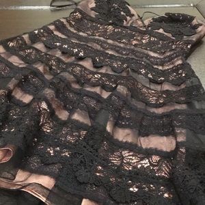 Bebe pink satin dress black overlay exposed zip